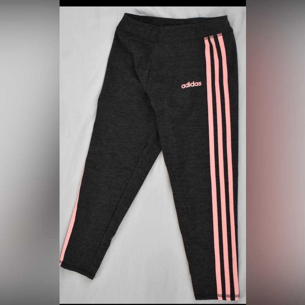 Adidas Youth 10/12 Yoga Pants Dark Gray Pink Stripes